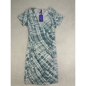 NWT Seraphine Maternity Abella Size 6 Faux Wrap Dress Ruched Nursing Aqua Blue